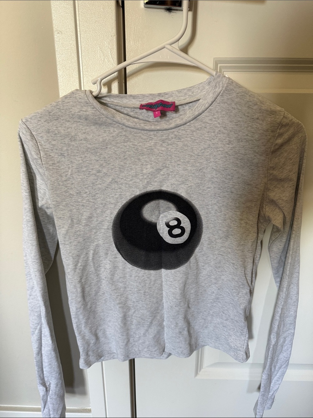 Edikted Gray Long-Sleeve Tee with 8-Ball Graphic